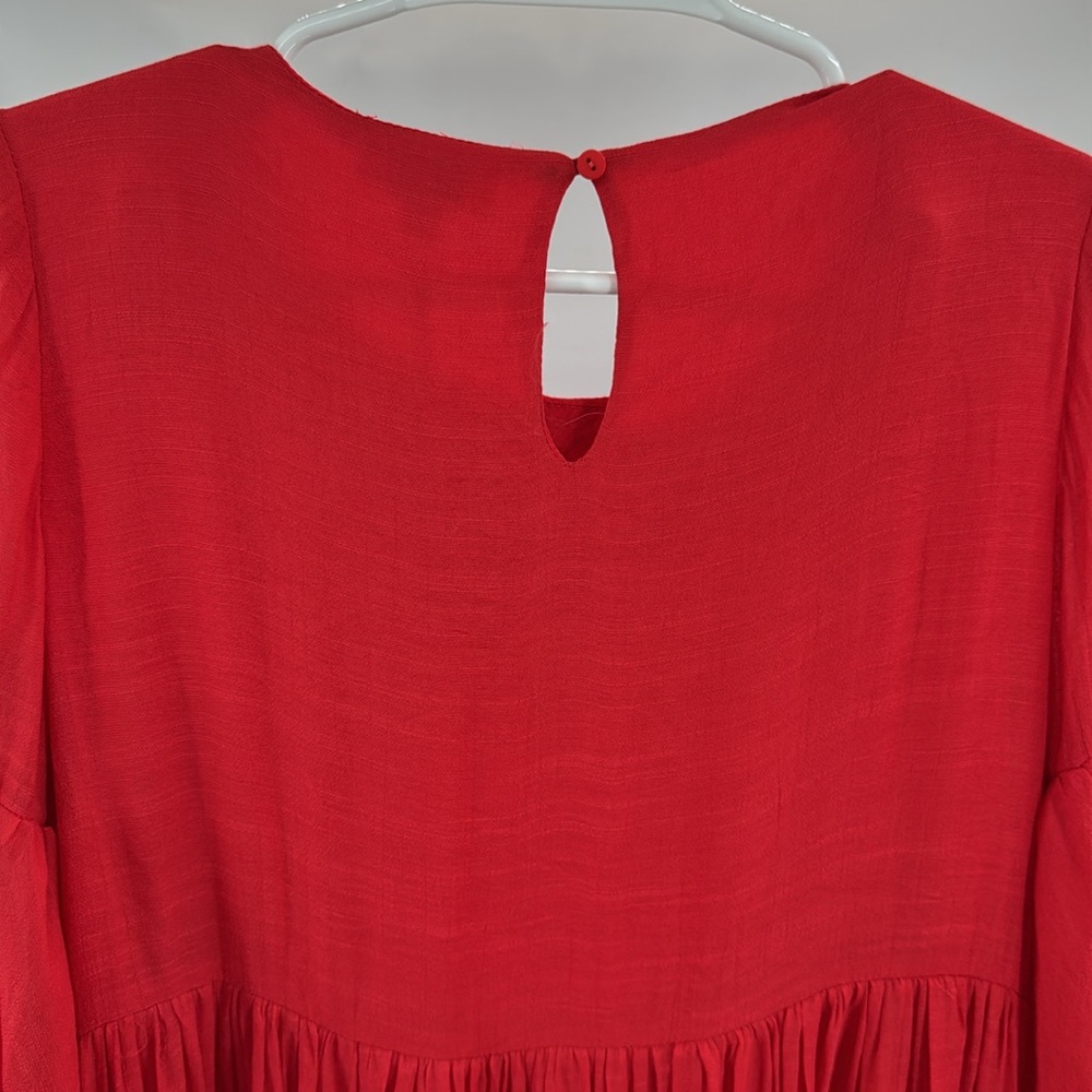 Umgee Boho Bliss Red Strawberry embroidered Floral Mini Dress M bell sleeve - Picture 9 of 13
